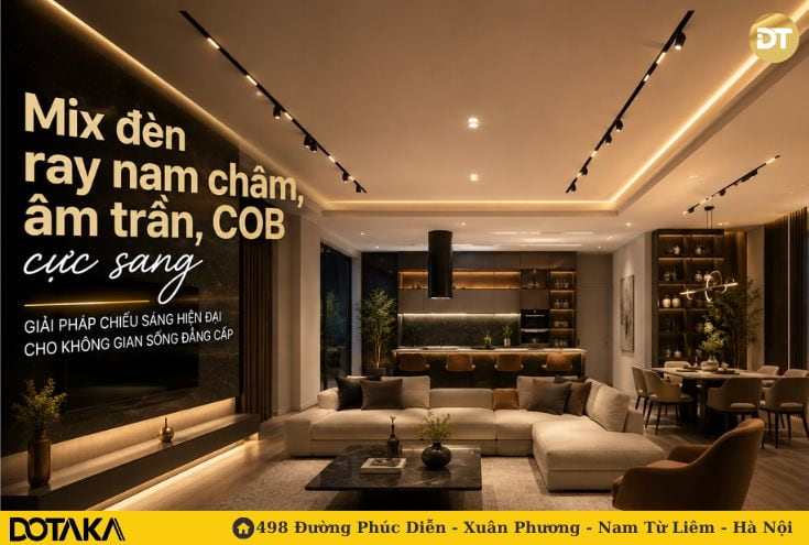 Mix đèn ray nam châm, âm trần, COB cực sang