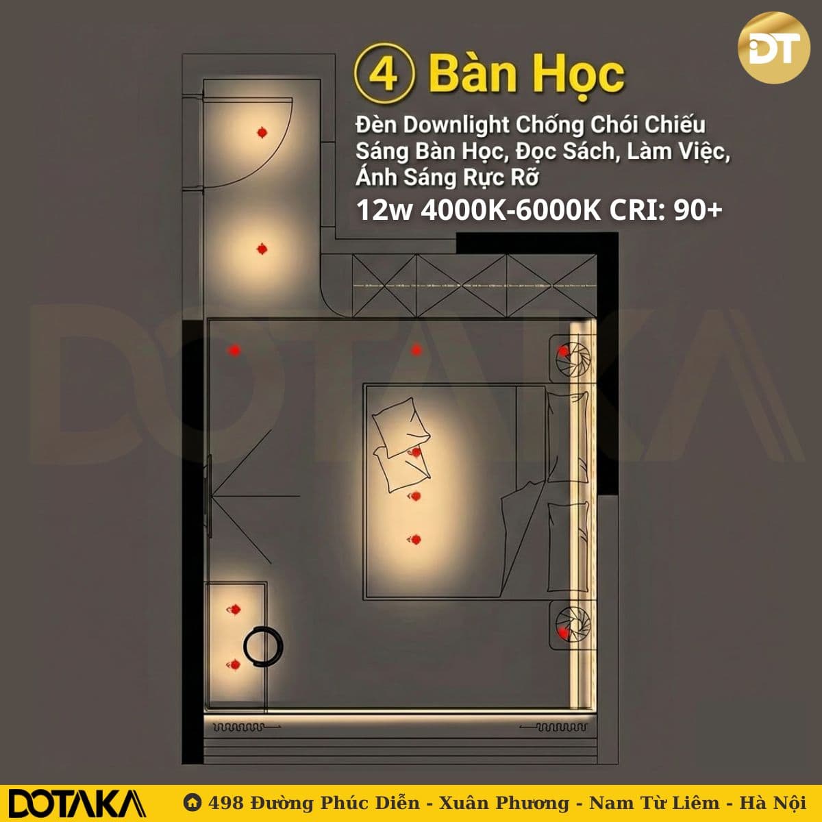  Vị trí 4: Bàn học/Làm việc - Ánh sáng rực rỡ, bảo vệ mắt