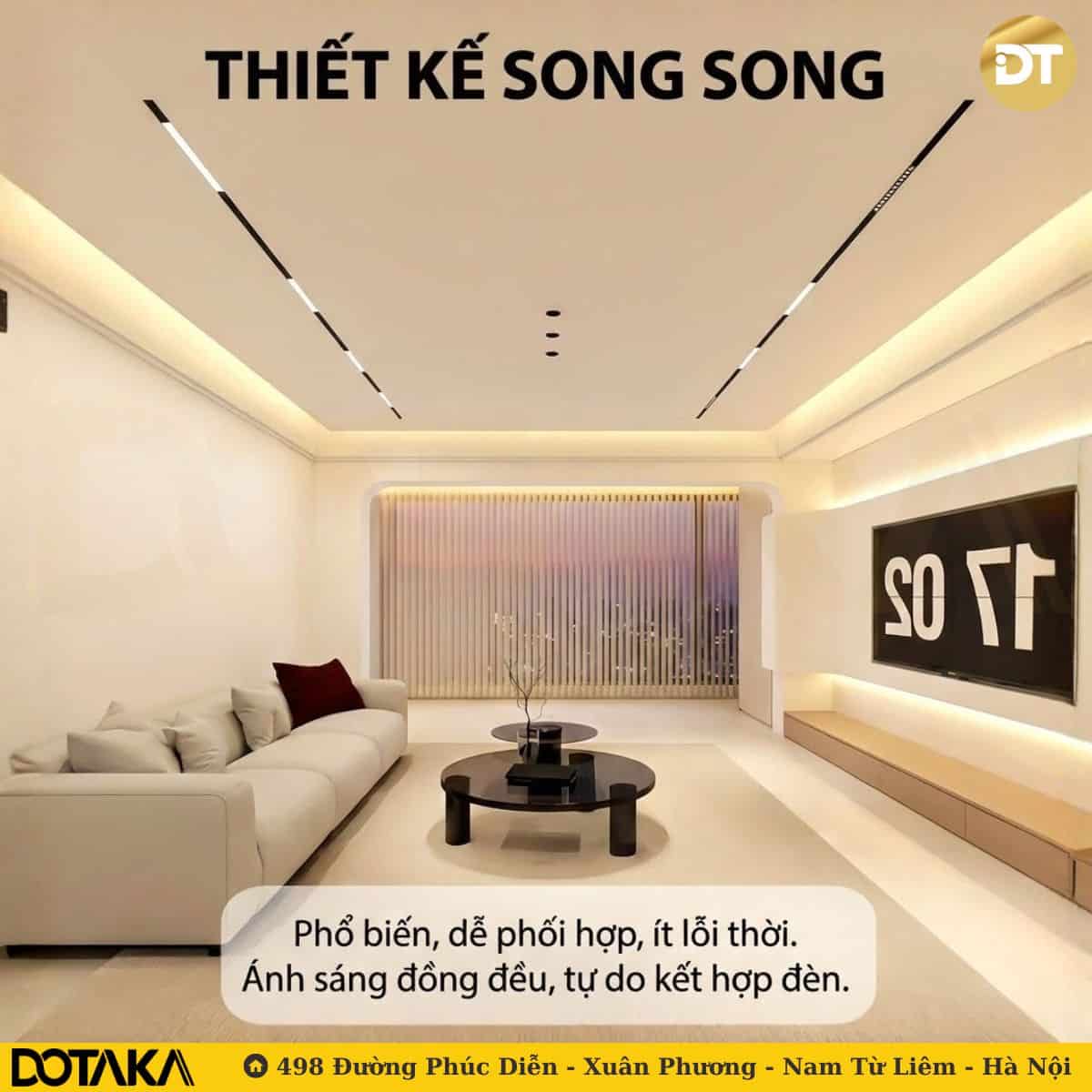 Bố trí đèn ray nam châm song song