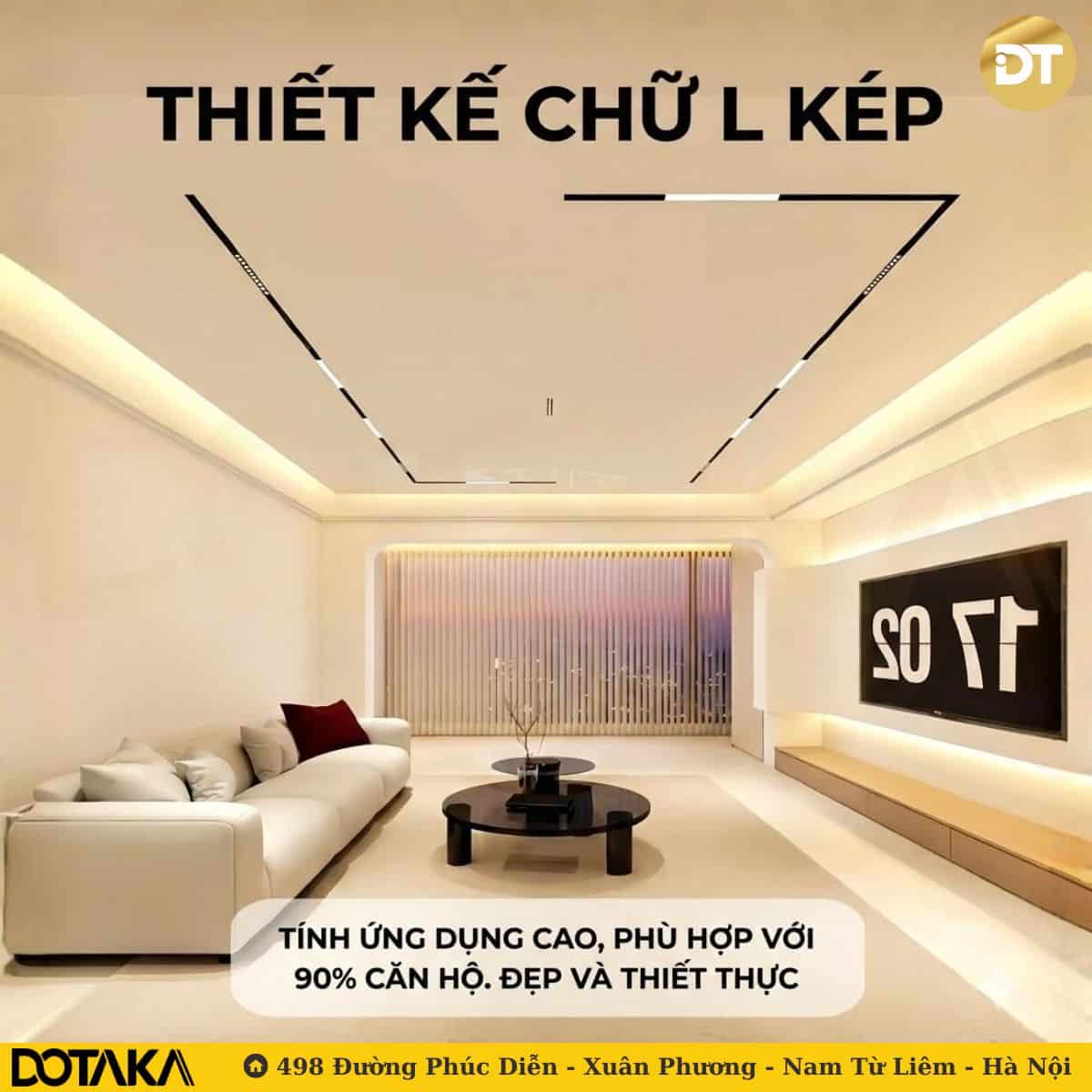 Bố trí đèn ray nam châm chữ L kép