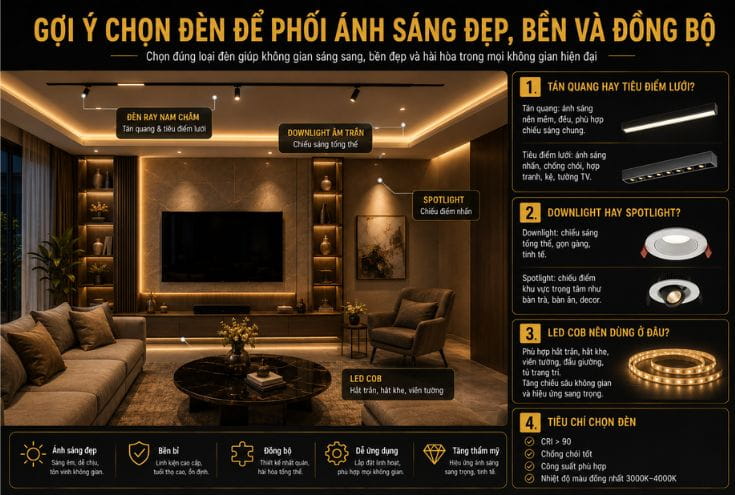 Gợi ý chọn đèn để phối ánh sáng đẹp, bền và đồng bộ