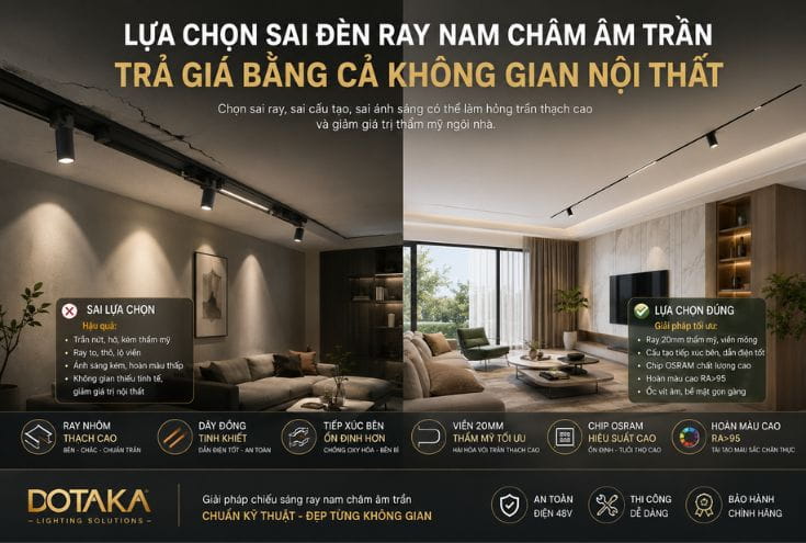 Lựa chọn sai đèn ray nam châm âm trần – Trả giá bằng cả không gian nội thất