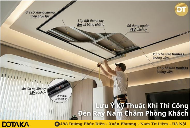 Lưu Ý Kỹ Thuật Khi Thi Công Đèn Ray Nam Châm Phòng Khách