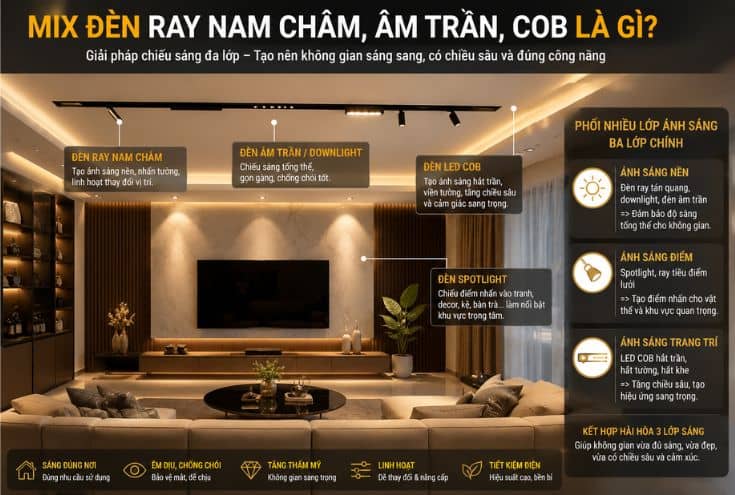 Phối đèn ray nam châm âm trần COB