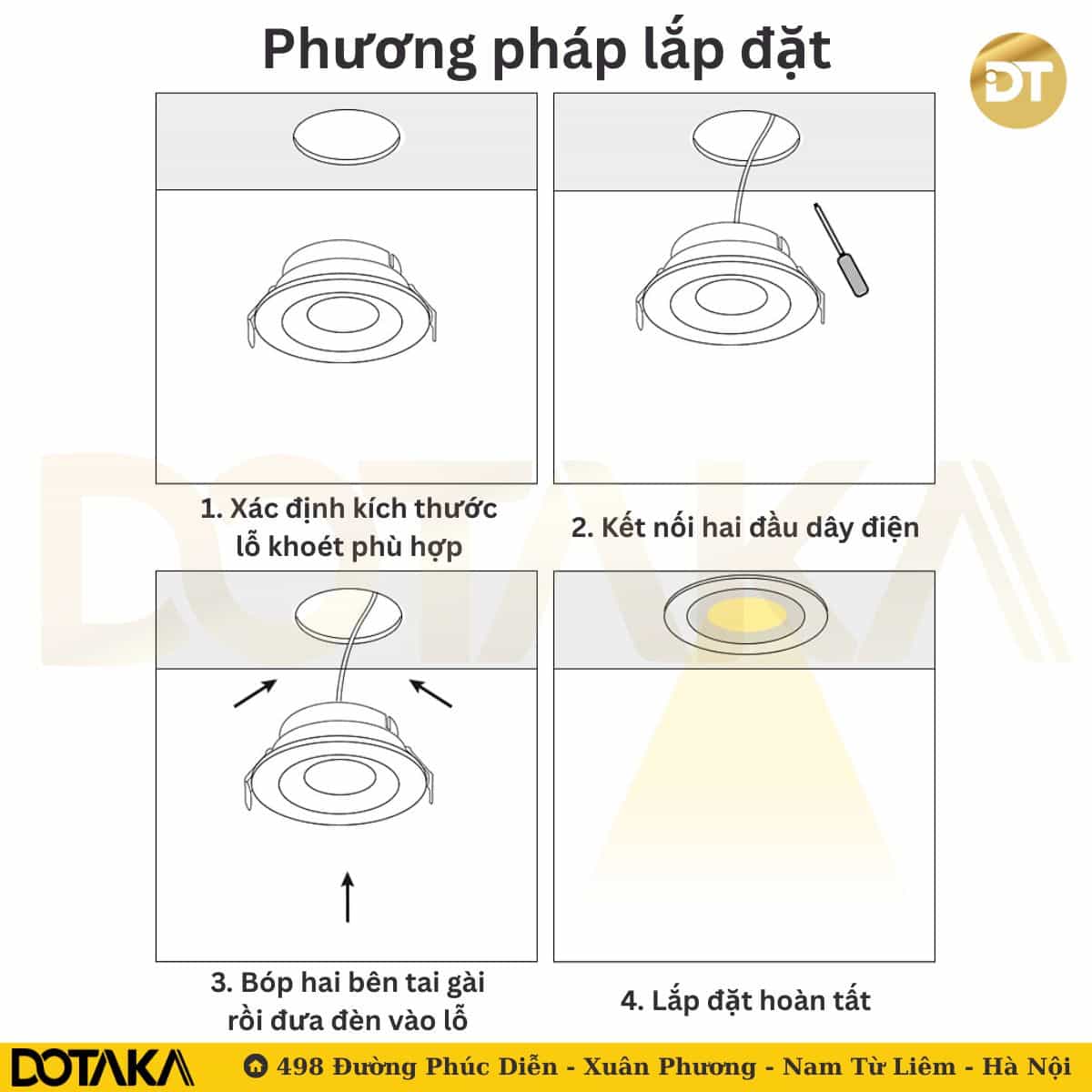 Các bước khoét lỗ, kết nối điện, lắp vào trần