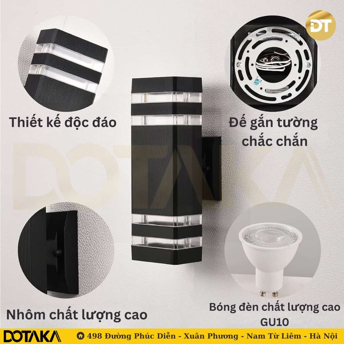Cấu tạo đèn tường trụ vuông chiếu 2 đầu