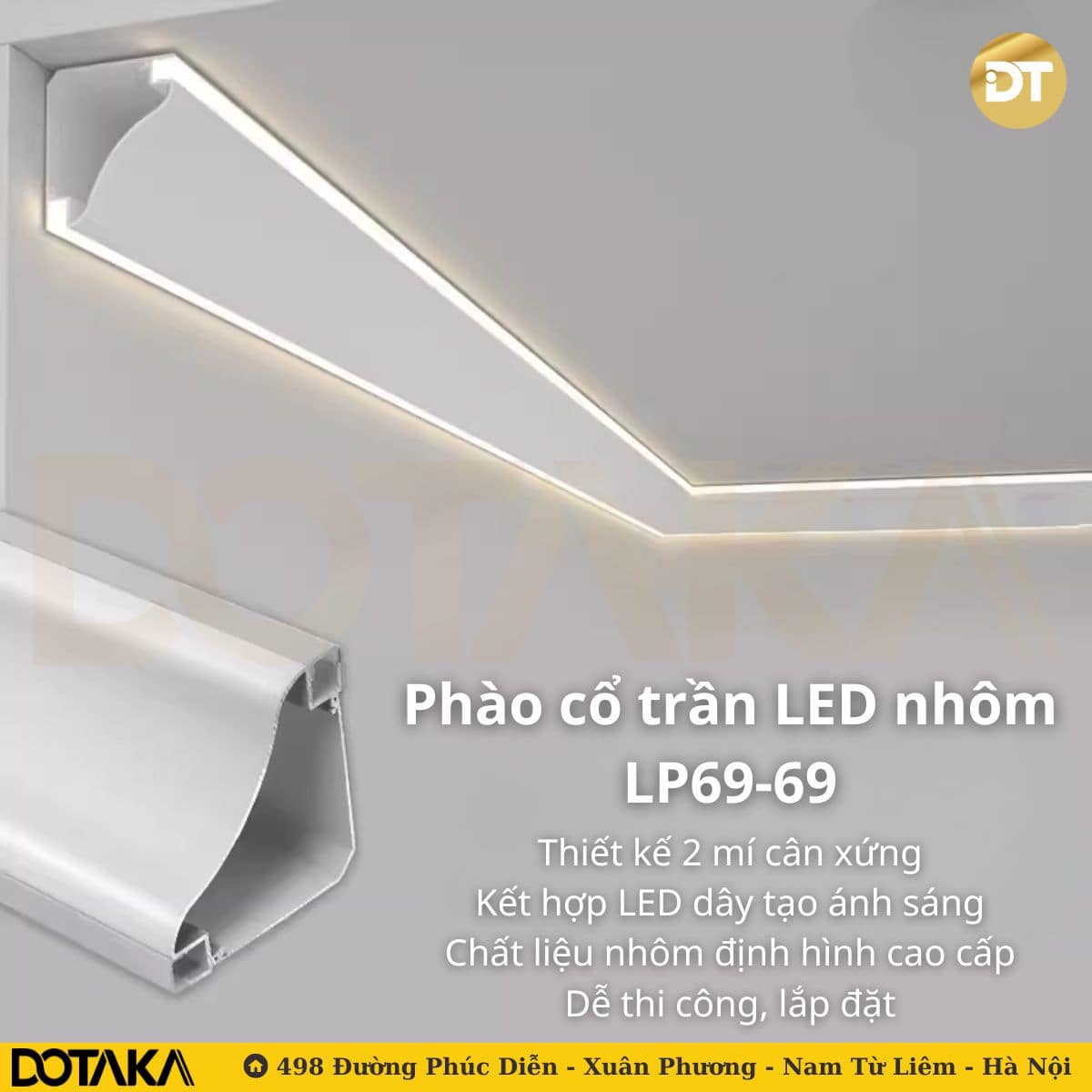 phào cổ trần LED nhôm LP69-69