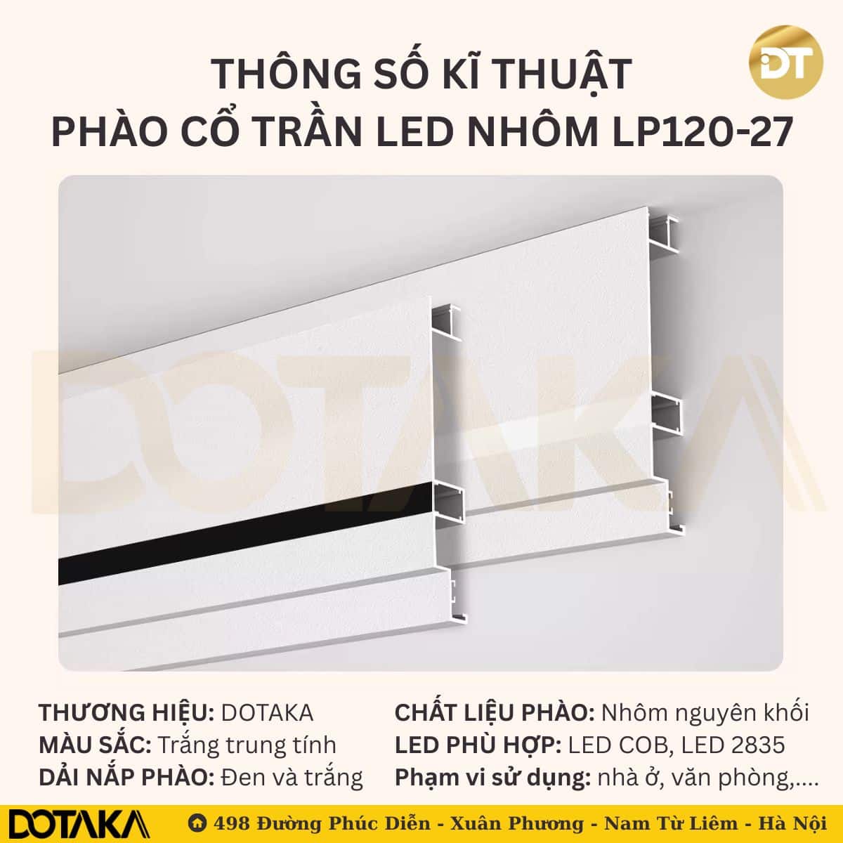 Thông số kỹ thuật nổi bật của phào cổ trần LED nhôm LP120-27