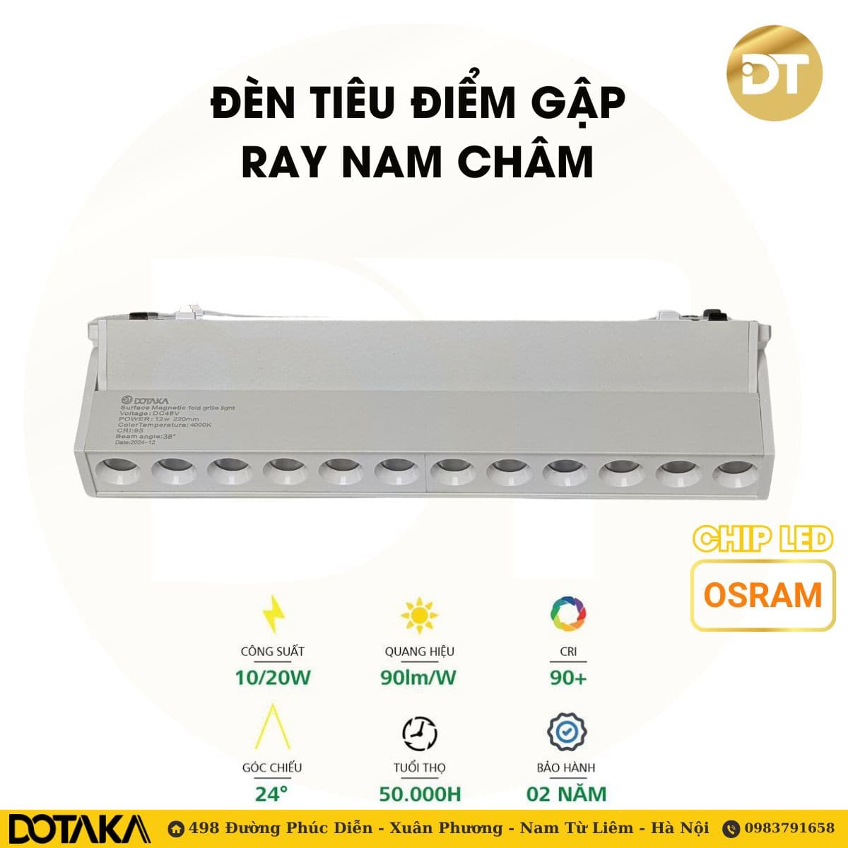 Đèn tiêu điểm gập ray nam châm siêu mỏng – điều chỉnh hướng linh hoạt